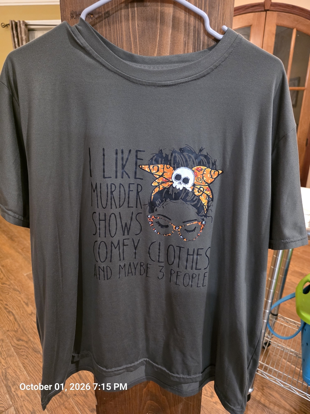 Olive Green Graphic Short Sleeve Tee with Skull Bandana 3XL